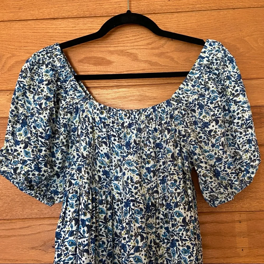 Wild Fable blue floral off shoulder puff sleeve tiered mini dress - Picture 3 of 7